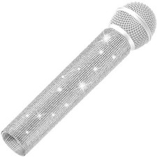 Rhinestones Microphone Sleeve, Crystal Wireless Mic Cover Sleeve, Silver
