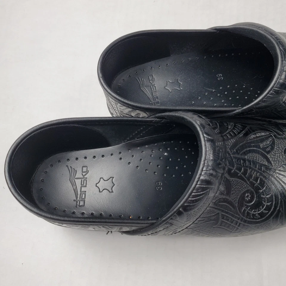 Dansko Platform Mule Clog Shoes Sz 39 US Black Embossed Leather  US 8.5/9 - Image 4 of 4