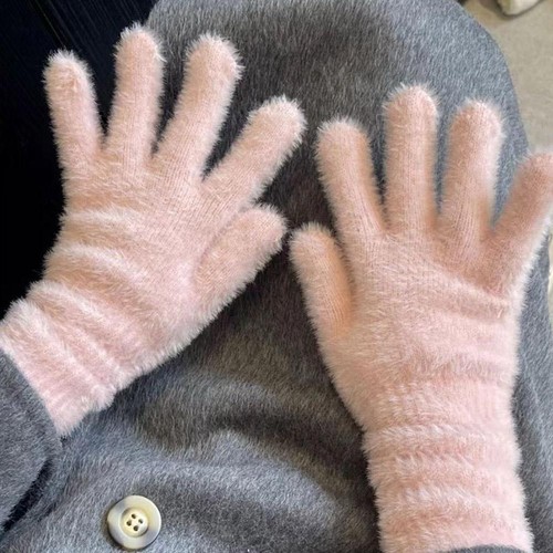 .Mink Velvet Thicken Gloves Fluffy Furry Full Finger Outdoor Gloves Mittens ❁ - Picture 10 of 22