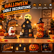 3pc Halloween Decor Set Haunted House Ghost Pumpkin Tabletop Statue Centerpiece