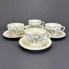Edwin Knowles Sylvan Footed Cup and Saucer Set of 4 Semi Vitreous Pussy Willow