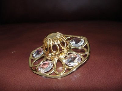 SUMMER HAT~ 24K GOLD PLATED FIGURINE  ADORNED USING SWAROVSKI CRYSTAL ELEMENTS