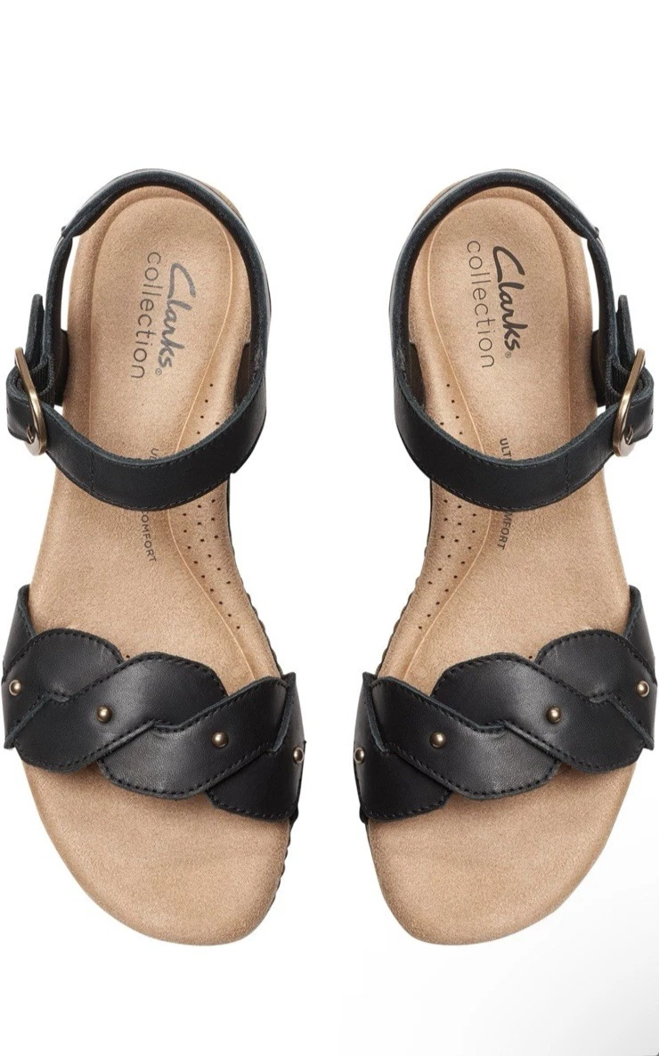 Autentici sandali Clarks donna Seannah Way neri con plateau taglia 8 M US NUOVI