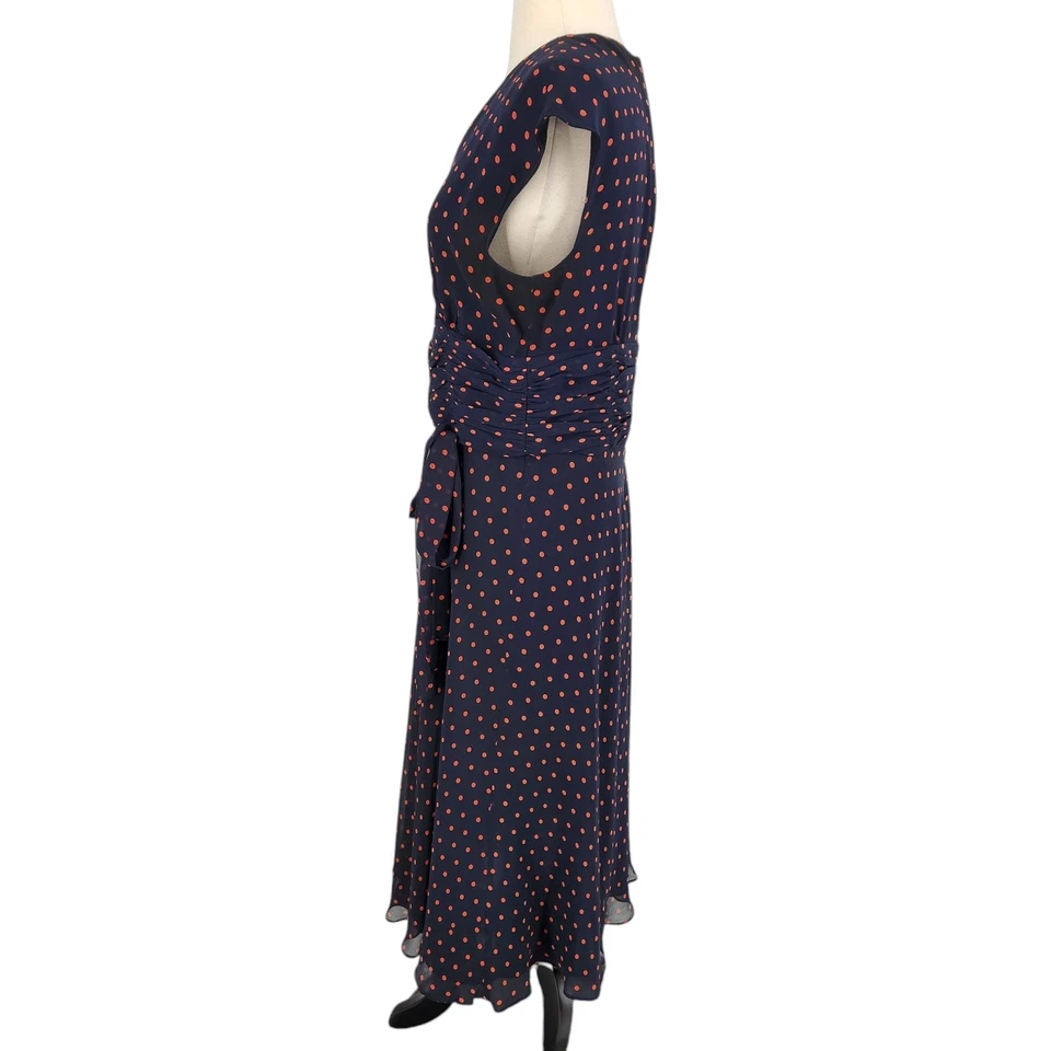 Vintage Donna Morgan Silk Polka Dot Cocktail Dress Navy Blue Red Size 12 - Image 3 of 4