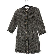 Zara Womens Dress Small S Black White Tweed 3/4 Sleeve Front Button 9769/655 NWT