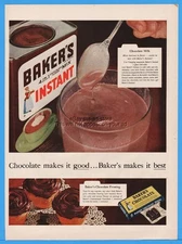 1954 Bakers Chocolate Instant Mix In Milk Frosting Photo Magazine Print Ad