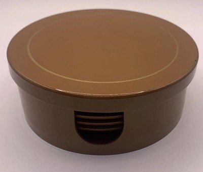 VTG Georges Briard Designs Set of 6 Round Warm Brown Plastic & Cork Coasters