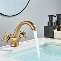 Antik Messing Wasserhahn Bad Zweigriff Retro Waschtischarmatur Mischbatterie
