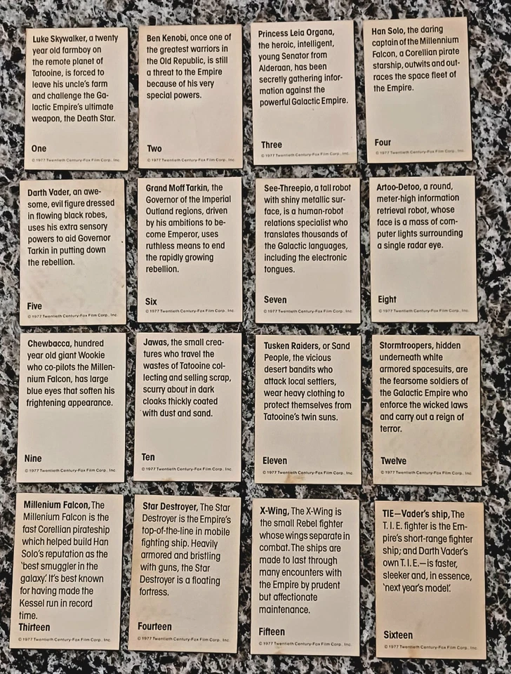 Juego completo Star Wars Wonder Bread 1977 (1-16) EX-NM original Topps promoción de colección Foto 4 de 4