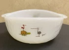 Vintage FireKing Anchor Hocking Zoo Animal Dinosaur Casserole Dish Milk Glass