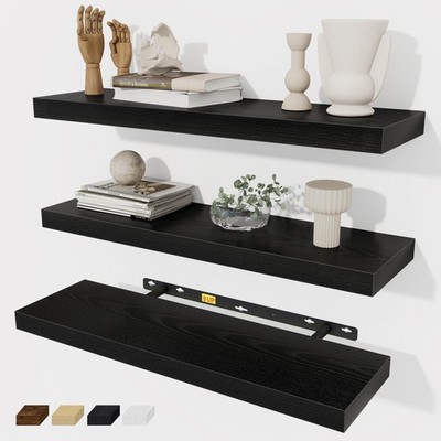 Fun Memories Black Floating Shelves Wall Shelf 24 Inch Long Rustic Bathroom
