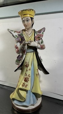 VTG hand-painted porcelain figurine of an East Asian woman 19 Inches Tall