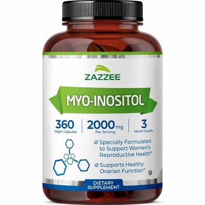 Zazzee Myo-Inositol Capsules, 2000 mg per Serving, 360 Vegan Capsules, Kosher