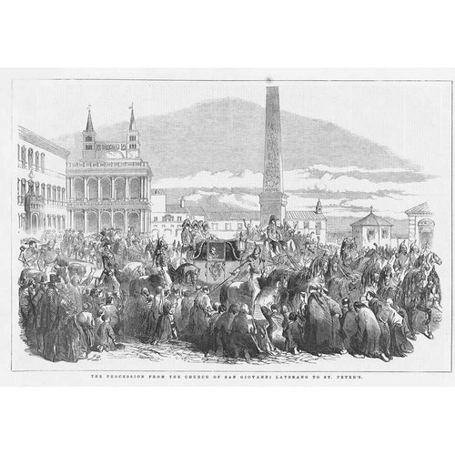 ROME Procession of Pope from San Giovanni to St Peter's - Antique Print 1850