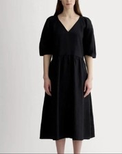 Everlane Oversized Linen Puff-Sleeve Dress Black Medium M Midi