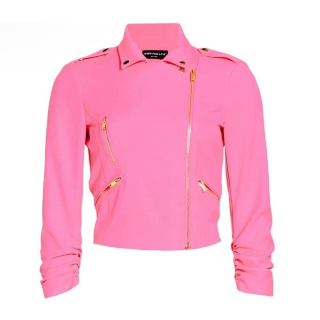 Generation Love Colleen Crepe Moto Jacket Ultra Pink Size M