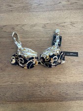 Carme Marc Valvo Black Multi SMALL Padded Plunge Underwire Bikini Swim Top NWT