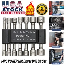 14PC POWER Nut Driver Drill Bit Set Socket Bit Adapter metric & SAE Socket for W