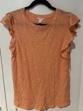 NWT Caslon Ruffle Trim Top Coral Small Shirt Blouse Cotton Slub Type Material