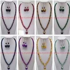 Genuine 6mm Multicolor Gemstone Round Pendant Necklace Earrings 18" Silver Clasp