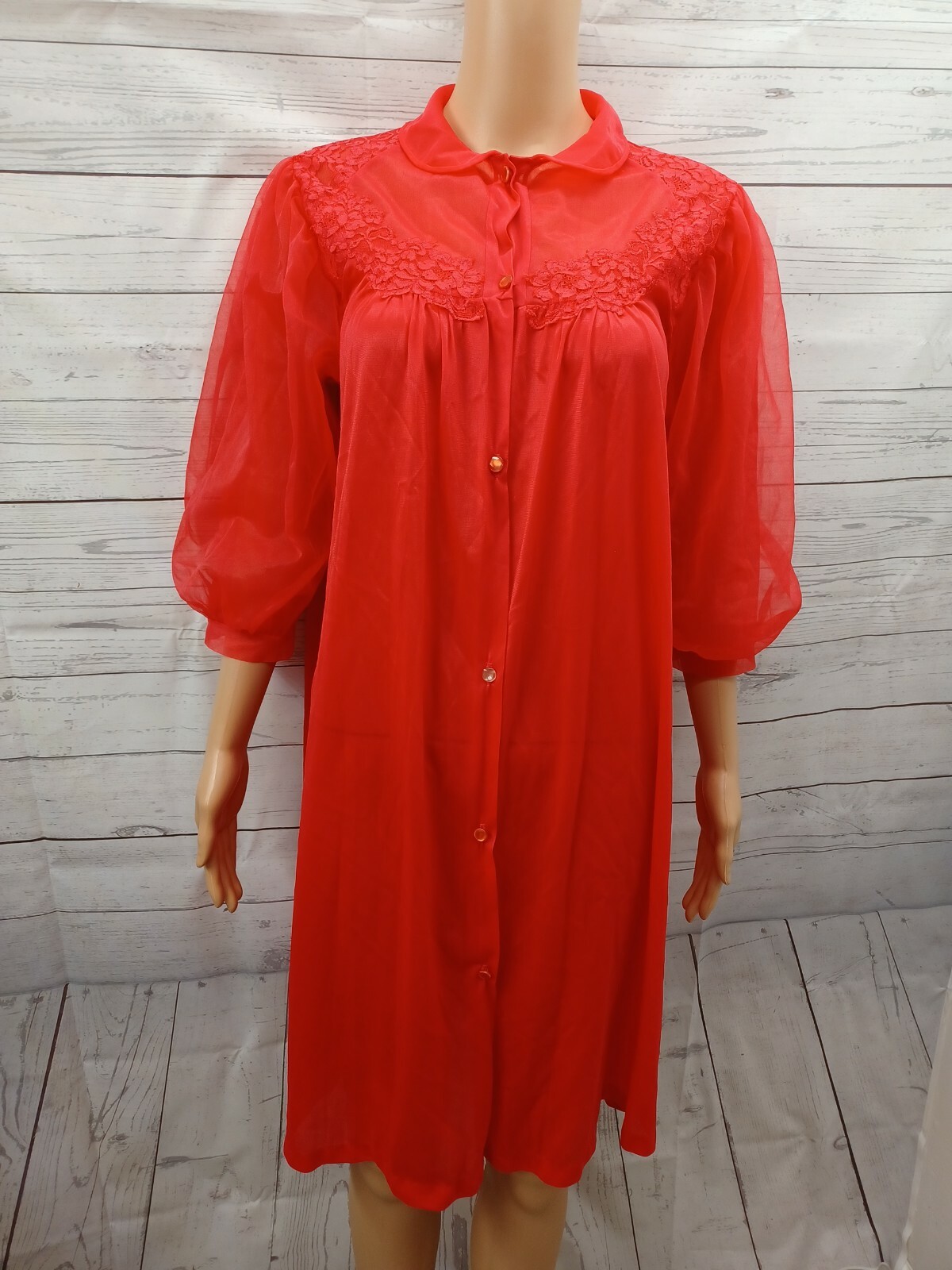 VTG Texsheen Red Sheer babydoll nightgown Set 2 Pcs S… - Gem