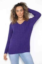 NEW LADIES LONG SLEEVE V/N KNITTED ALL OVER CABLE JUMPER Warm Sweater UK 8-22