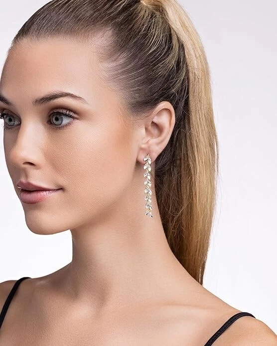 Изящный шикарный золотой маркиза CZ бриллиант кристалл листа подвеской капли серьги - Изображение 2 из 2