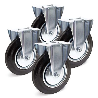Wiltec Bockrollen Set 4x Transportrolle Vollgummirad 200mm 150kg Metallfelge