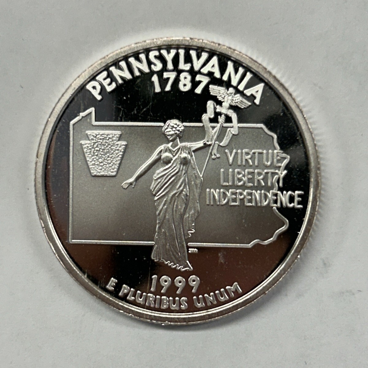 1999 Pennsylvania Statehood Large Quarter .999 Fine Silver 1 Troy
