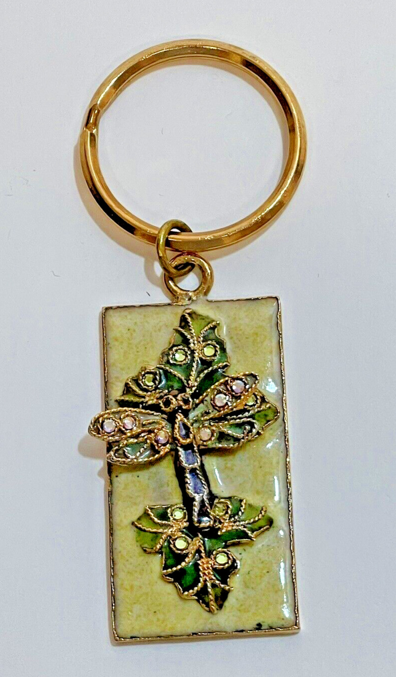 Dragonfly Keychain - Rhinestone and Alabaster, with Rose Gold Tone Details