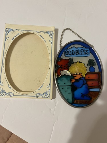 Vintage Joan Baker Designs GOD BLESS Glass Suncatcher in Box 1982 - Picture 2 of 4