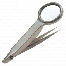 MAGNIFYING GLASS EYEBROW FACIAL BODY HAIR REMOVING PLUCKING BEADING TWEEZERS