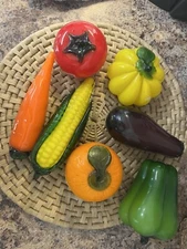 Lot Of 7 Vintage Arco Glass Vegetable And Fruit Orange Eggplant Corn Pepper, Etc