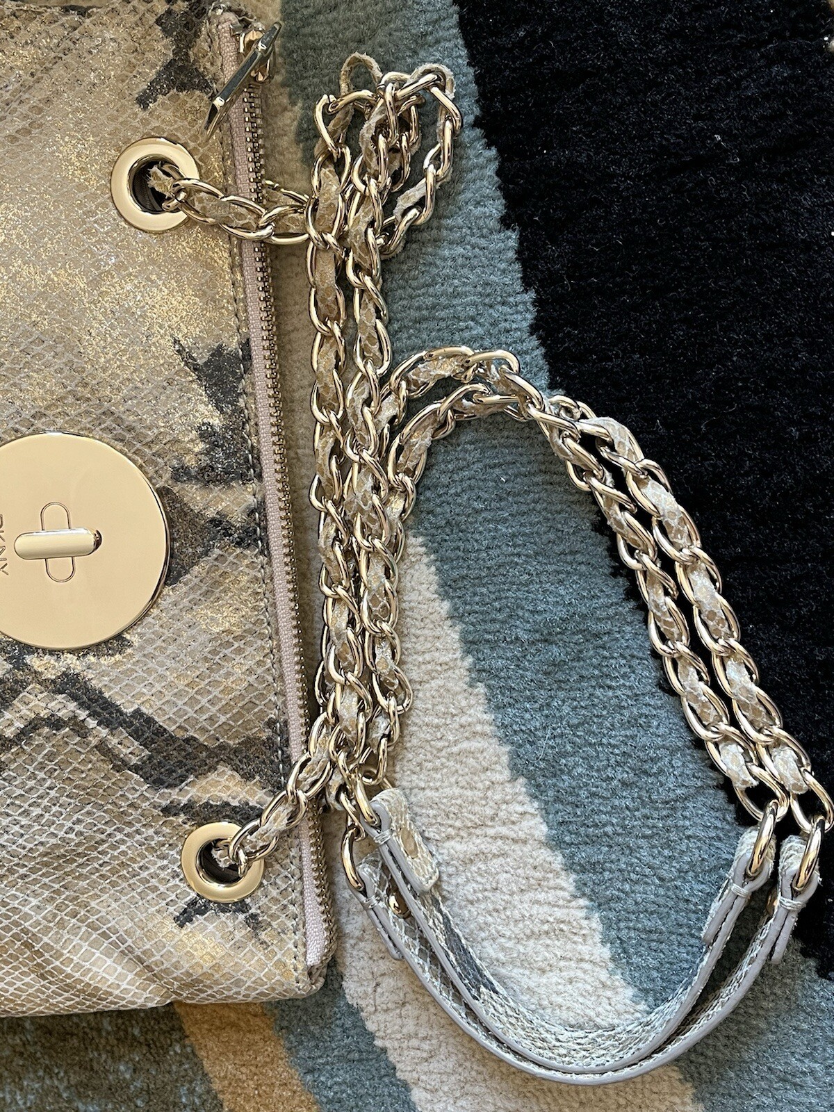 DKNY Python Snakeskin Leather CHAIN STRAP Handbag… - image 15