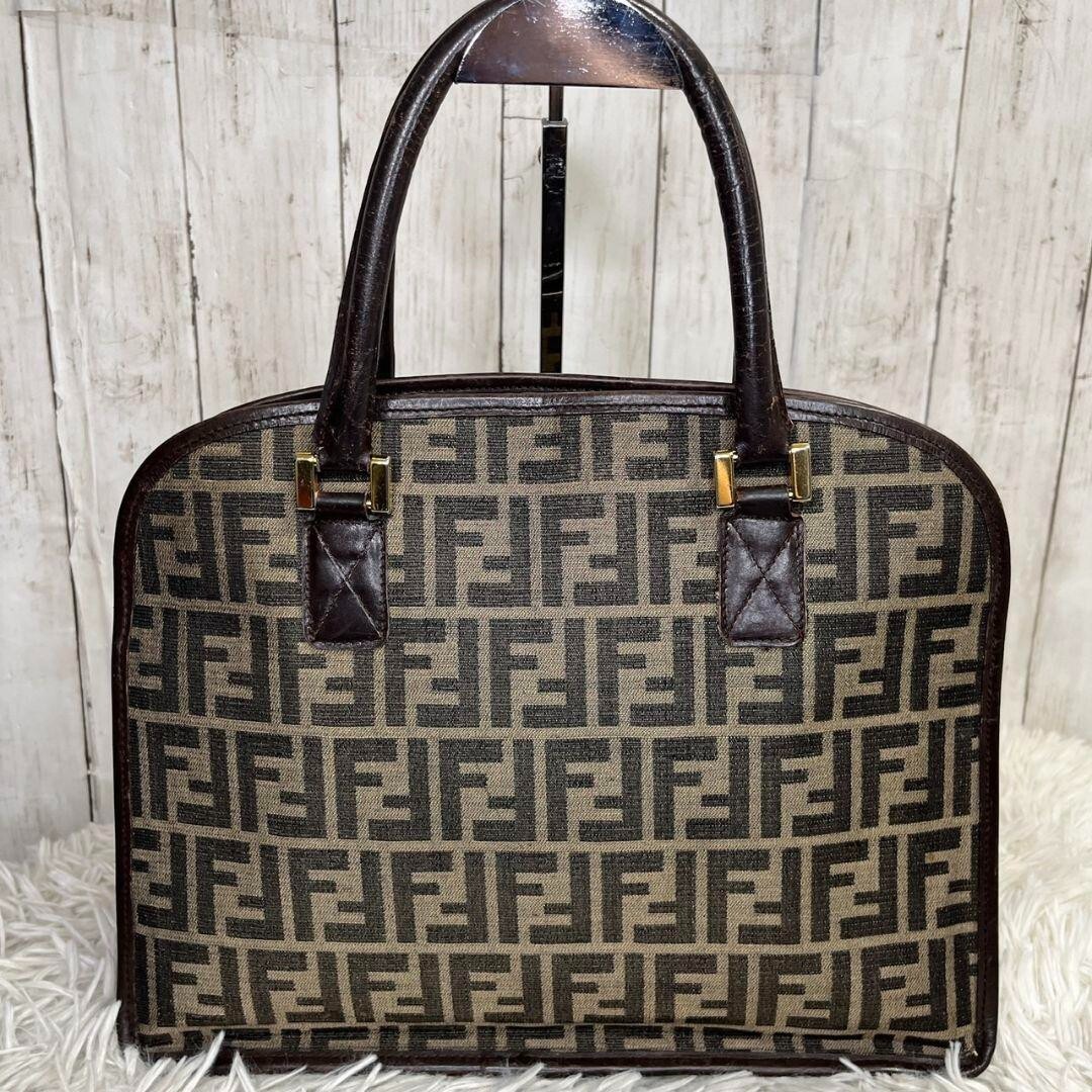 FENDI Zucca Handbag FF Pattern Leather Canvas Brown From Japan