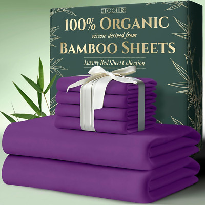 Ultra Soft Organic Bamboo Viscose King Sheet Set - 6 Pcs, Deep Pocket, Purple