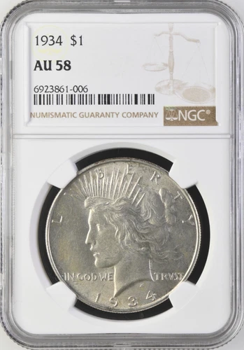 1934 Peace Silver Dollar $1 NGC AU58 BX10-19