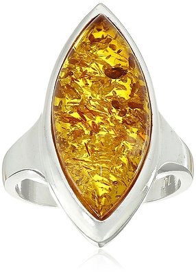 Amazon Collection Sterling Silver 925 Honey Amber Marquise Shaped