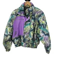 Vintage MDC Abstract Ski Jacket Size 12 Purple Pastel Bomber Color Block Winter