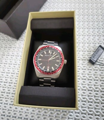 Jacques Monnat Lavezzi Diver Red Bezel Black Dial Quartz 42 mm w Stainless Steel