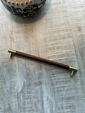 Rejuvenation Kennaston 10” Appliance Pull (1) Leather/Satin Brass NWOB OB READ!