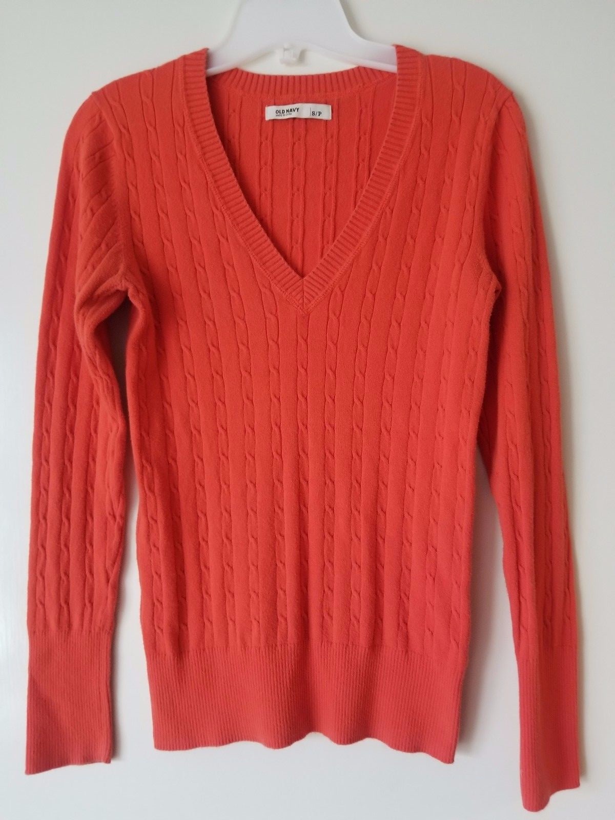 Old Navy Basic Solid Orange Long Sleeve V Neck Pu… - image 1