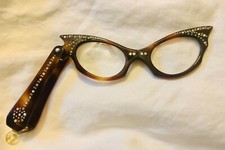 Vintage folding celluloid tortoise lorgnette magnify eyeglasses 
