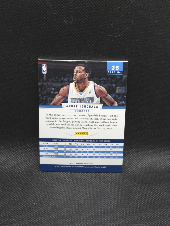 Andre Iguodala 2012-13 Panini Marquee Base #35 Denver Nuggets Warriors HOF - Image 2 of 2