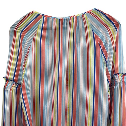 Tanya Taylor Size 6 Illa Ruffle White Red Blue Yellow Button Silk Blouse New - Picture 5 of 11