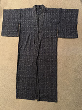 Vintage Japanese Men s Kimono Woven Blue Geometric Design Classic Cut