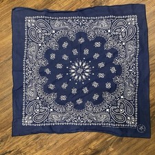 VintageBlue White Paisley Bandana Handkerchief Scarf 100 Cotton Made In USA