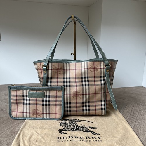 BURBERRY Canterbury Brown Coated Canvas Equestrian Knight Check Tote Handbag