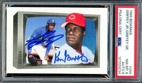 Ken Griffey Jr. & Sr. Auto 1989 Bowman RC 259 PSA 8 Sig Near Mint/Mint 8 PSA/DNA