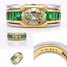 2,00 ct Diamant Ring 750 Gold 18K Bicolor Smaragd Unikat Solitär Zertifikat Gr55